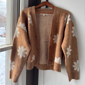 Chelsea & Theodore Brown Cardigan with White Floral Pattern
